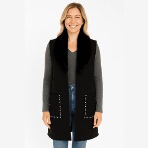 Sleeveless Wool-blend Vest With Faux Fur Collar